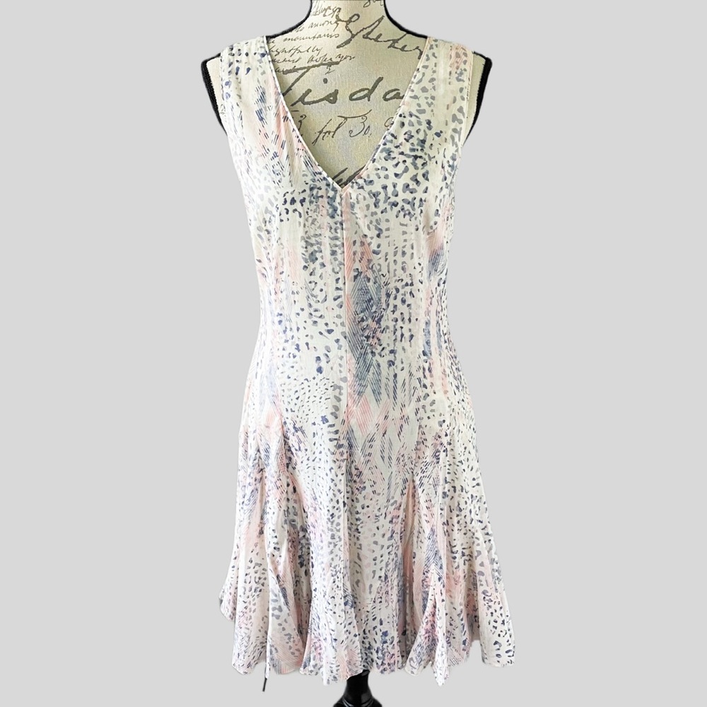 Rebecca Taylor Dress Sleeveless V-Neck Summer Dress Size 6 Pink White Gray